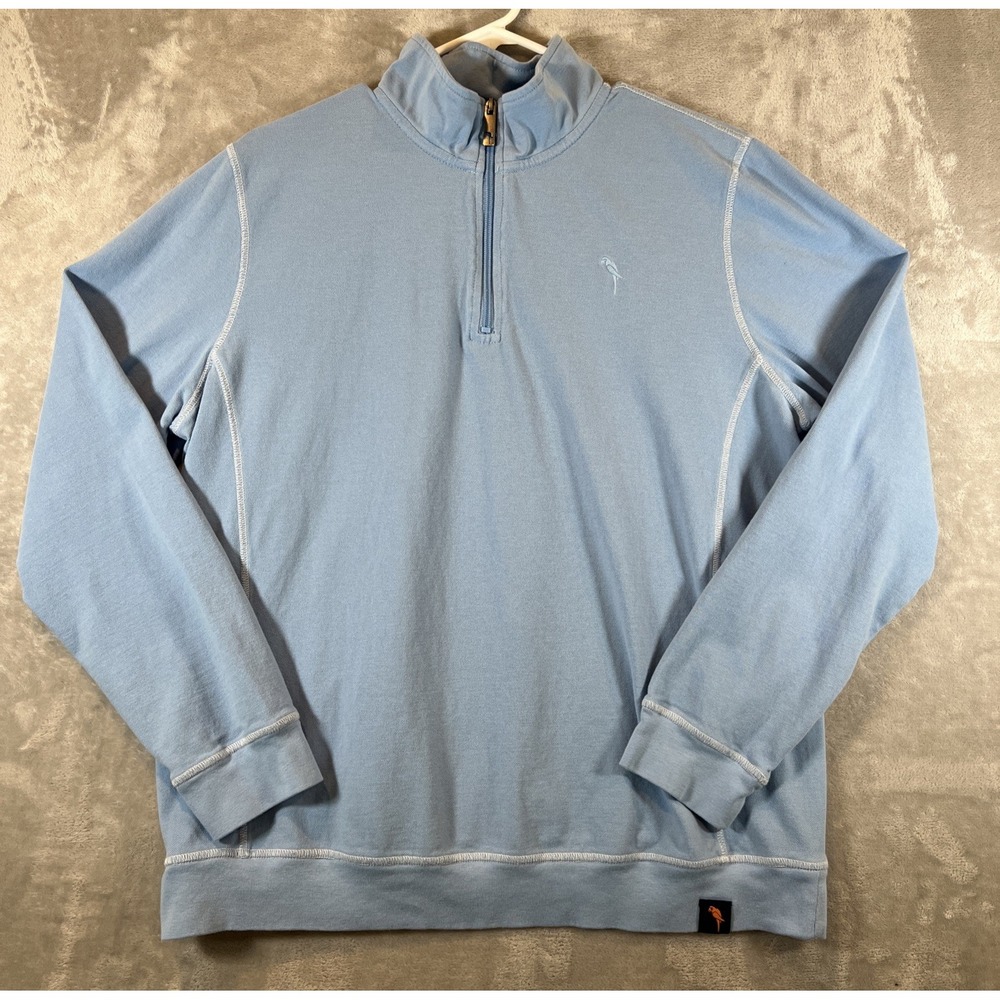Margaritaville 1/4‎ Zip Sweater Blue Sweatshirt Long Sleeve Logo Mens Large